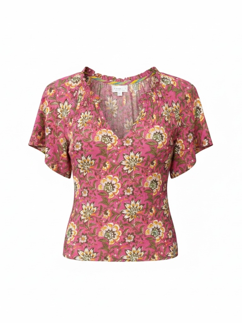 Floral Pink Short Sleeve V-Neck Top